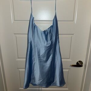 Anna October Satin Slip dress in Dusty Blue
